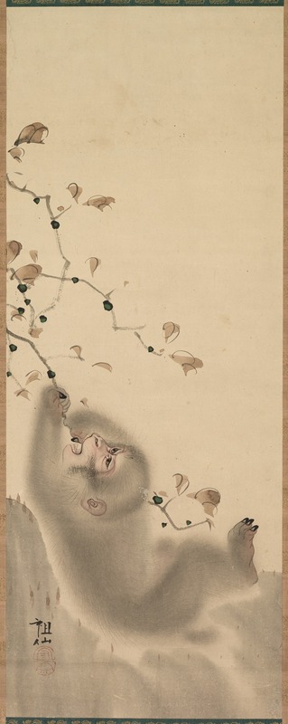 Monkey Hanging on to a Branch by Mori Sosen, 1780 — digital art print download