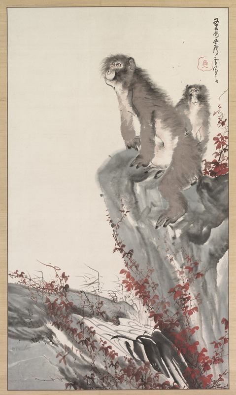 Monkeys by a Stream by Нагаваса Росэцу, c. 1796 — digital art print download