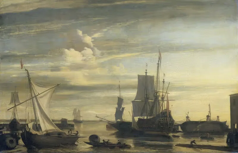 Гавань на закате by Ян Клаэсз. Риетсхооф, 1675 - 1699 — digital art print download