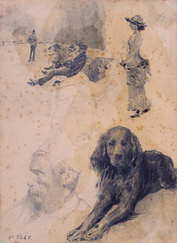 Figure Studies and Study of Dog by Сантьяго Русиньоль — digital art print download