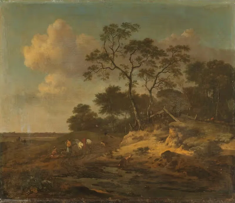 Дюнный пейзаж с отдыхающими охотниками by Ян Вийнантс, 1655 - 1684 — digital art print download