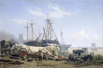 Midday break at a Shipyard on the Maas by Johan Conrad Greive, 1865 - 1867 — digital art print download