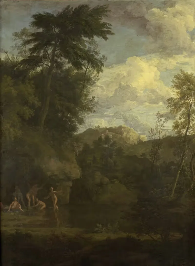 Аркадийский пейзаж с Дианой, купающейся by Иоганнес Глаубер, 1680 - 1726 — digital art print download