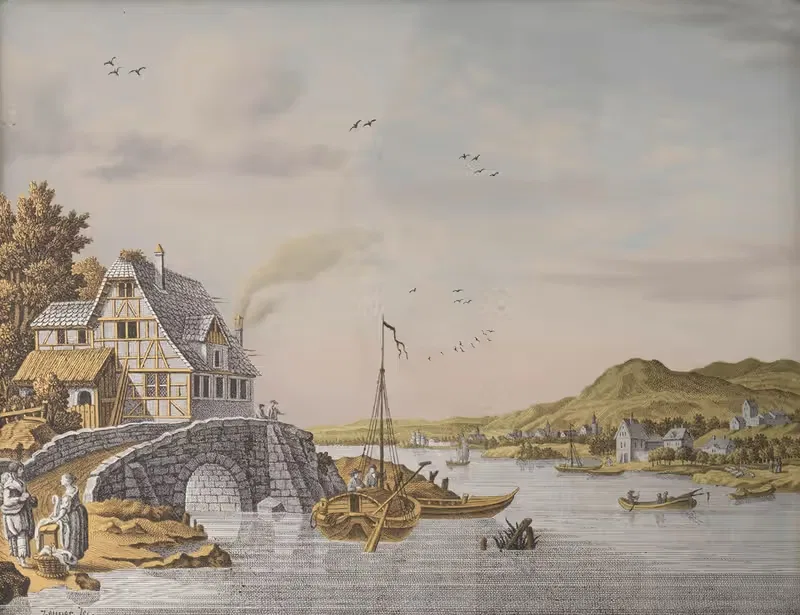 Дома вдоль реки by Йонас Цойнер, 1770 - 1814 — digital art print download