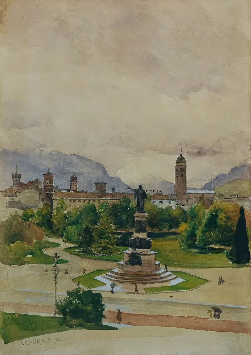 Danteplatz in Trient by Karl Friedrich Gsur, 1903 — digital art print download