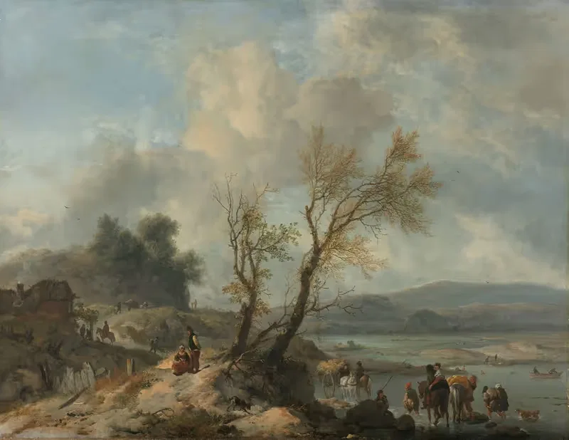 Landscape with Sandy Path beside a River by Philips Wouwerman, c. 1655 — digital art print download