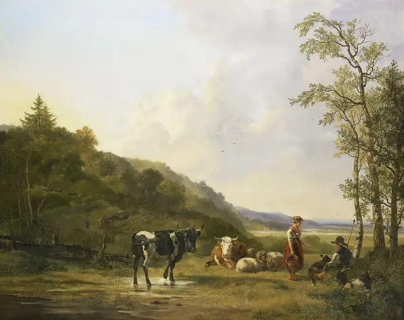 Пейзаж с пастухами и скотом by Питер Герардус ван Ос, 1820 — digital art print download