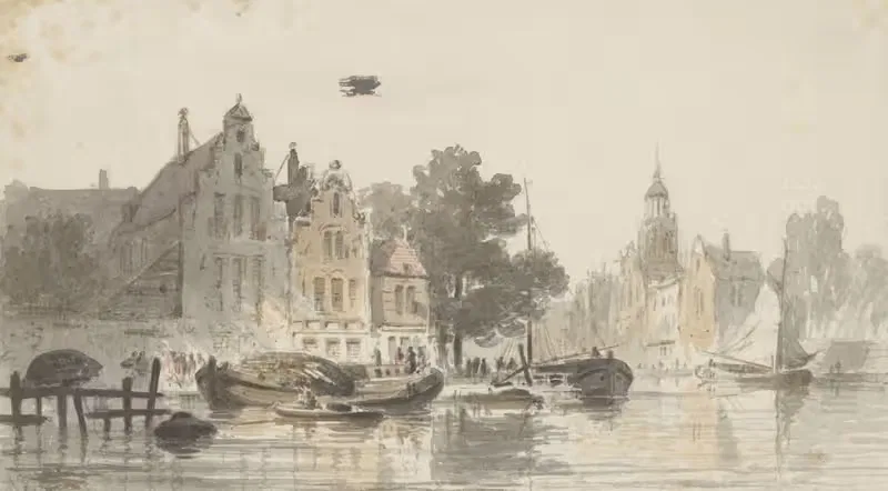Stadsgezicht met kanaal — Adrianus Eversen