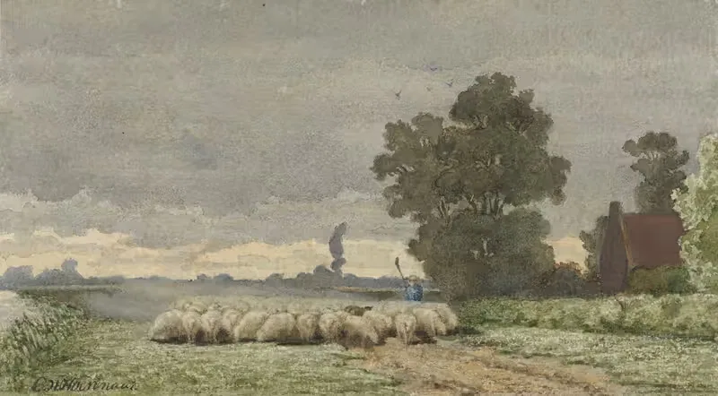Пейзаж с овечьим стадом by Корнелис Виллем Ховенар II, 1857 - 1884 — digital art print download