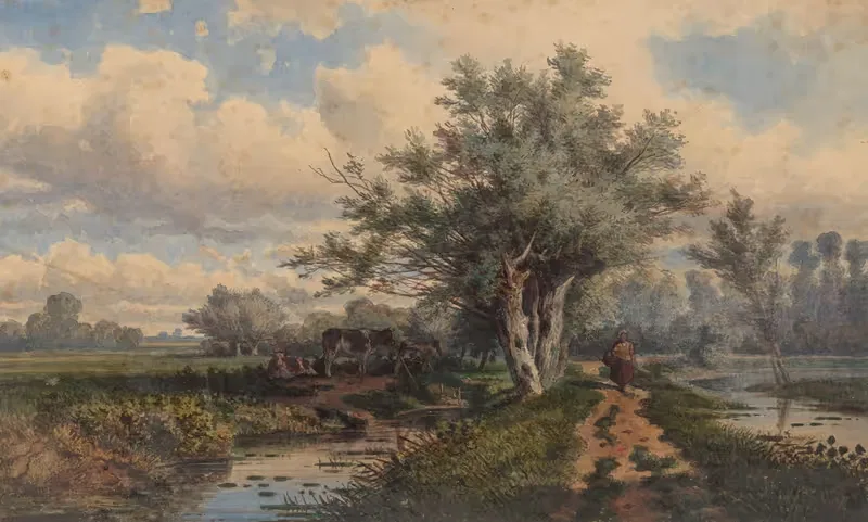 Landschap met koeien en water — Dirk Van Lokhorst