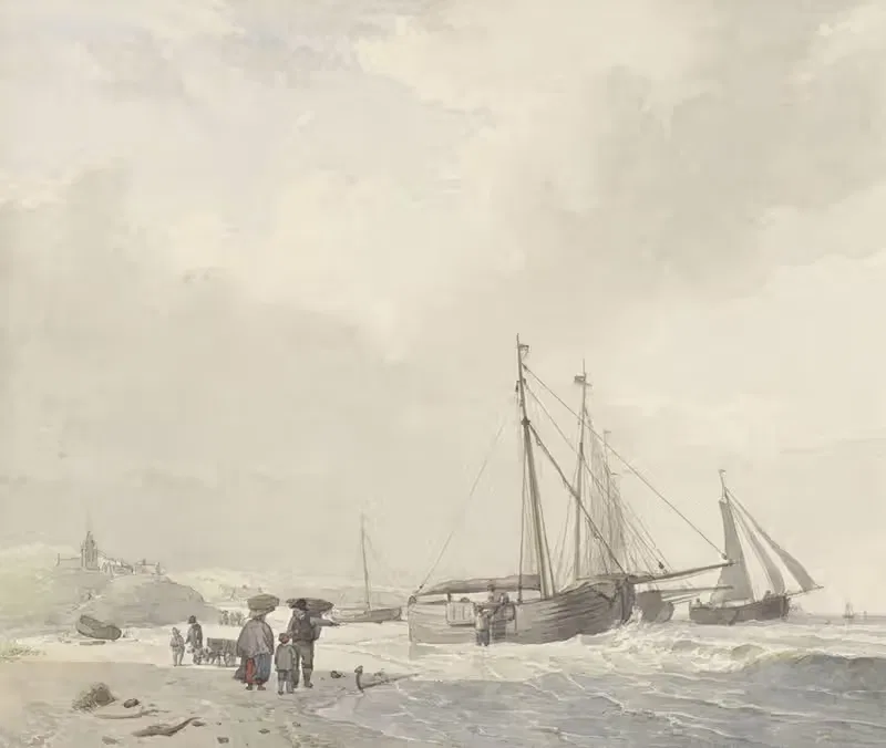 Вид на пляж в Шевенингене by Хендрикус ван де Санд Бахуйзен, 1805 - 1860 — digital art print download