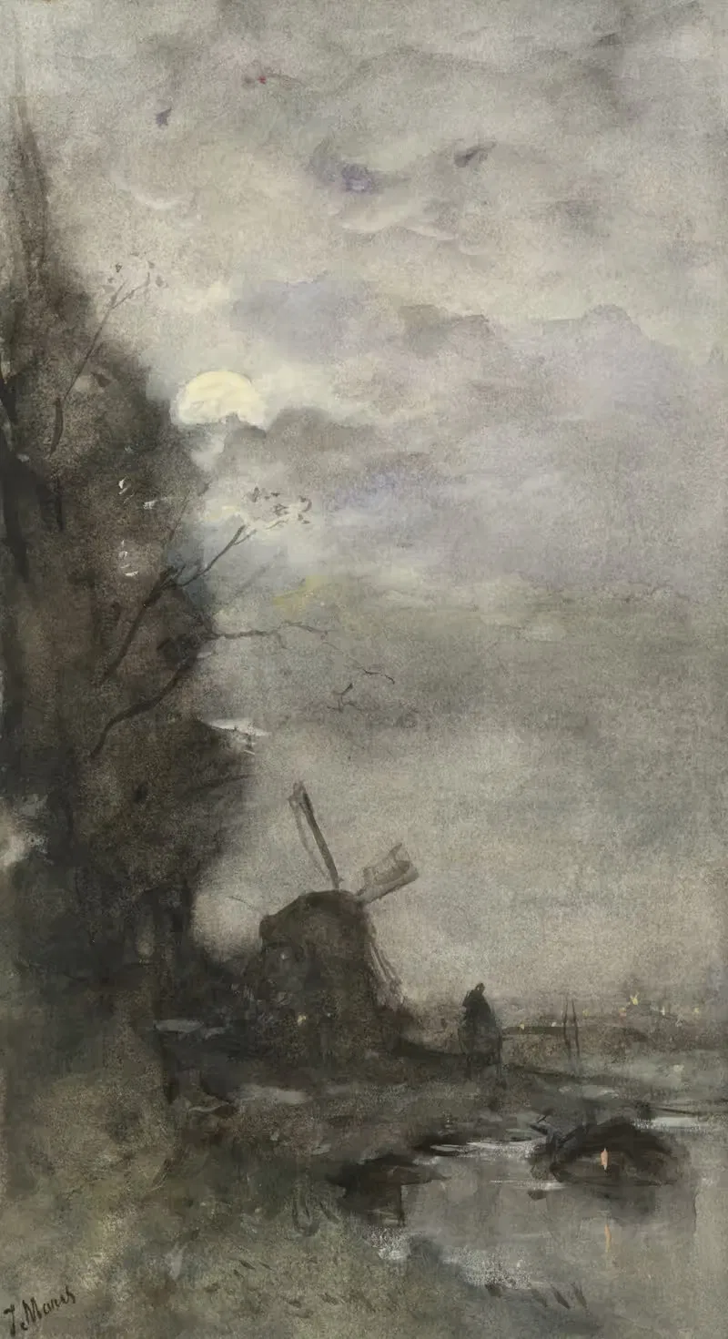 Landschap met molen bij maanlicht — Jacob Maris