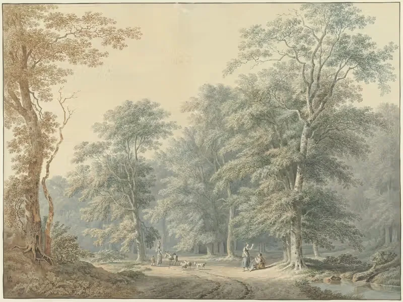 Bosgezicht met klassicistische stoffage — Jan Apeldoorn