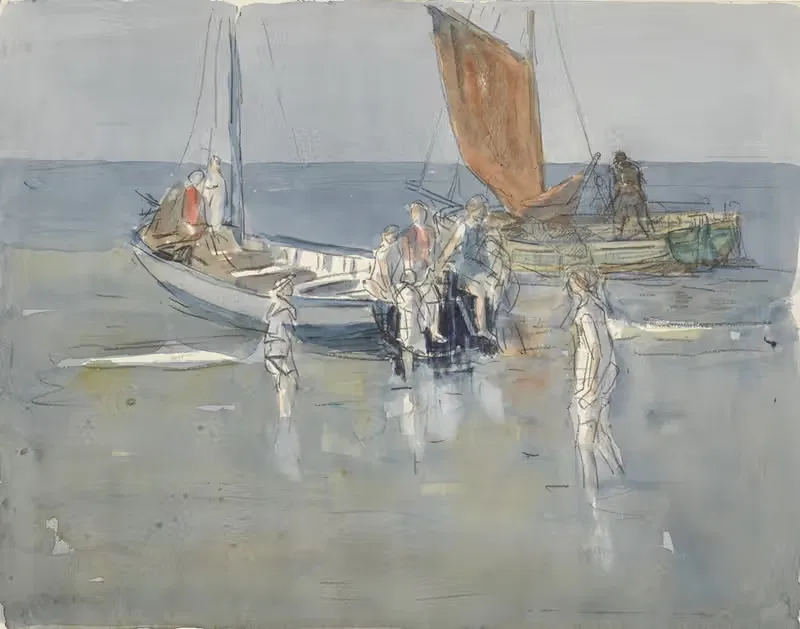 Рыбацкие корабли на пляже Шевенингена by Йохан Антони де Йонге, 1874 - 1927 — digital art print download
