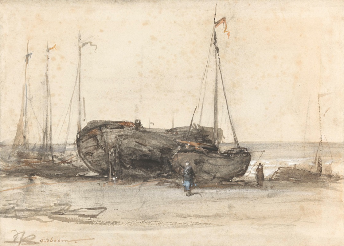 Vissersboten op het strand van Scheveningen by Иоганнес Босбум, 1873 — digital art print download
