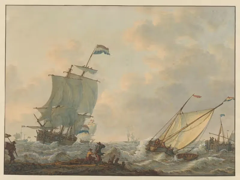 Парусные корабли на бурной воде by Иоганнес Кристиаан Шотель, 1816 — digital art print download
