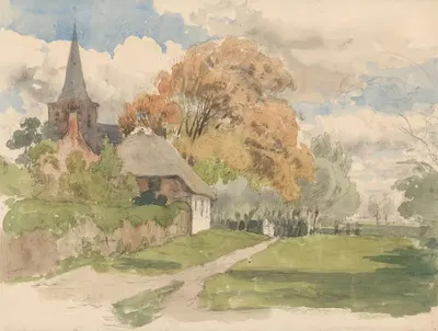 Участок у деревенской церкви by Юлий Яковус ван де Санд Бахуйзен, 1845 - 1925 — digital art print download