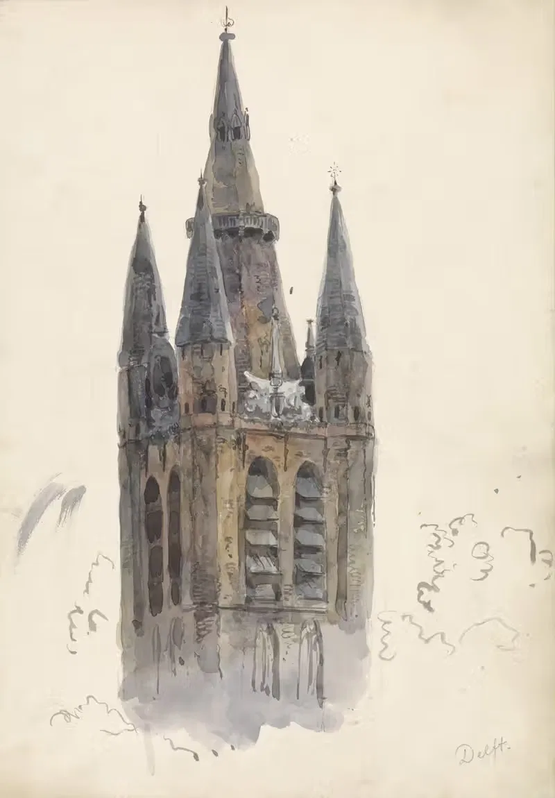 Церковные башни в Делфте by Виллем Антоний ван Деентер, 1834 - 1893 — digital art print download