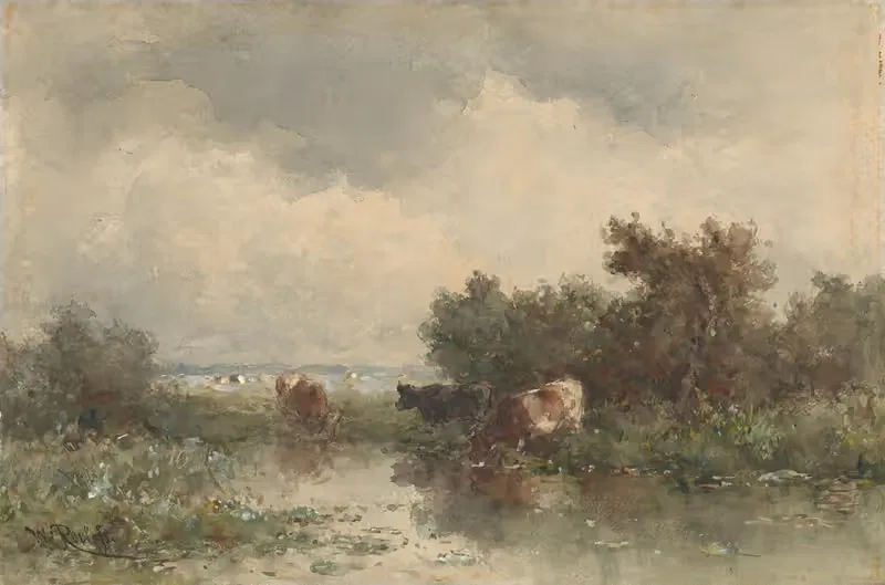 Три коровы у лужи by Виллем Роэлофс, 1832 - 1897 — digital art print download