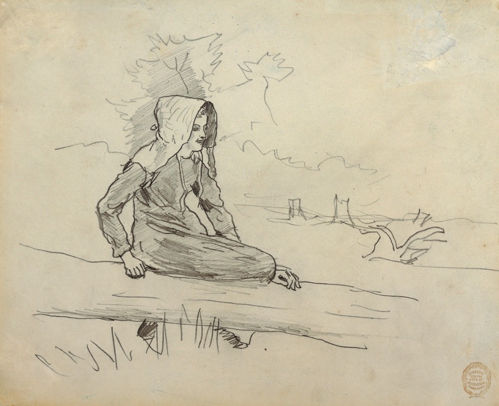 Girl Seated on a Tree Trunk by Уинслоу Хомер, 1879 — digital art print download