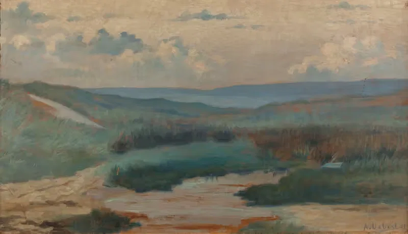 Une mare dans les dunes, le soir, Siouville — Alphonse Osbert