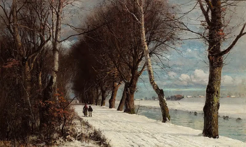 Зимний пейзаж с прогуливающимися людьми by Андерс Андерсен-Лундби, 1880 — digital art print download