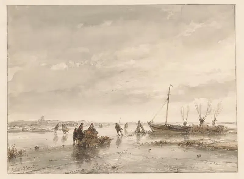 Winterlandschap met bevroren meer — Andreas Schelfhout
