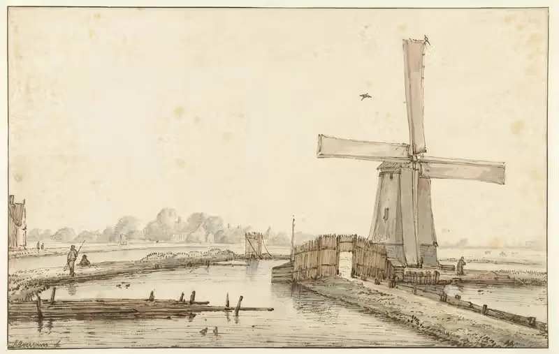Ветряная мельница у воды by Антони ван Борссом, 1660 - 1677 — digital art print download
