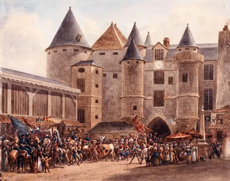 Le bœuf gras devant le Grand Châtelet, un jour de Carnaval — Auguste-Sébastien Bénard
