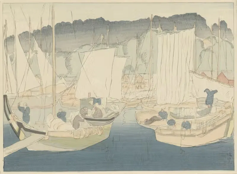 Лодки в порту Сиогама by Хирафуку Хякусуй, 1917 — digital art print download