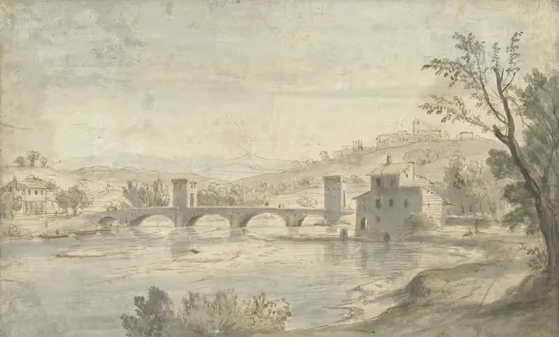 Gezicht op de Ponte Molle te Rome — Gaspar Van Wittel