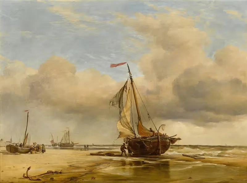 On the Beach at Scheveningen, Holland — Edward William Cooke