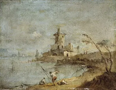 Caprice rustique, avec tour au bord de l'eau by Francesco Guardi — digital art print download