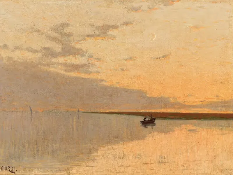 Barca al tramonto — Guglielmo Ciardi