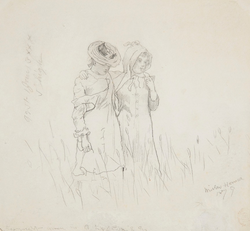 Two Girls in a Field by Уинслоу Хомер, 1879 — digital art print download