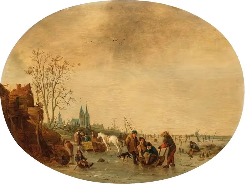 A winter landscape with skaters on the ice — Isaac van Ostade