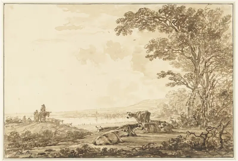 Пейзаж реки с отдыхающим скотом by Якоб ван Страй, 1766 - 1815 — digital art print download