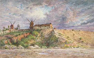 Холм с мельницами в Монмартре by Жан-Батист-Франсуа Арно-Дюрбек, 1871 — digital art print download