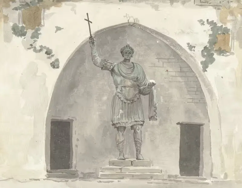 Bronzen beeld van keizer op het marktplein van Barletta — Abraham-Louis-Rodolphe Ducros