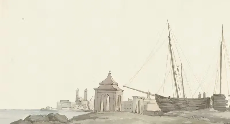 Gezicht op de stad Molfetta aan de kust — Abraham-Louis-Rodolphe Ducros
