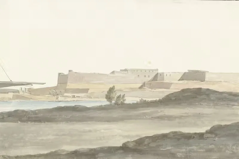 Gezicht op het kasteel in de haven van Barletta — Abraham-Louis-Rodolphe Ducros