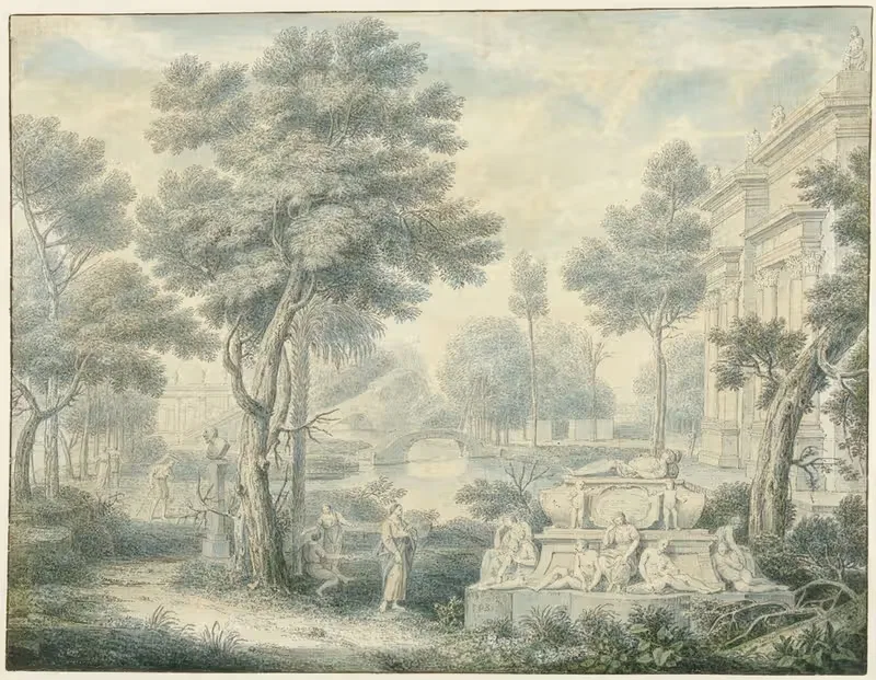 Arcadisch landschap met een graftombe — Louis Fabritius Dubourg