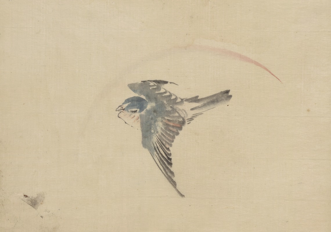 A bird flying to the left, seen from above — Katsushika Hokusai