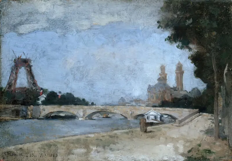 La Tour Eiffel en construction, vue du quai de la Conférence — Marc Marie Georges Mouclier