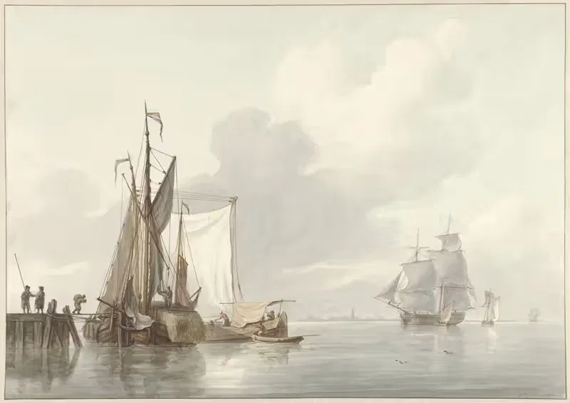 Вид на реку с пришвартованными кораблями by Мартинус Шоуман, 1780 - 1848 — digital art print download