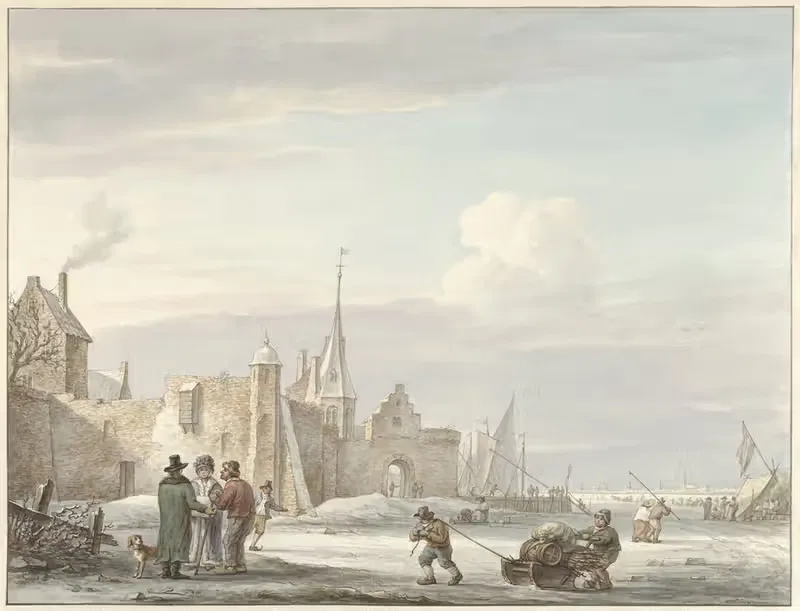 Городской пейзаж зимой by Мартинус Шоуман, 1780 - 1848 — digital art print download