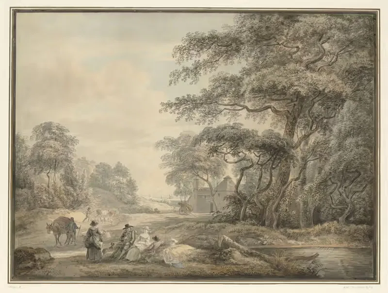 Travellers Halted in a Wooded Landscape — Paul Sandby