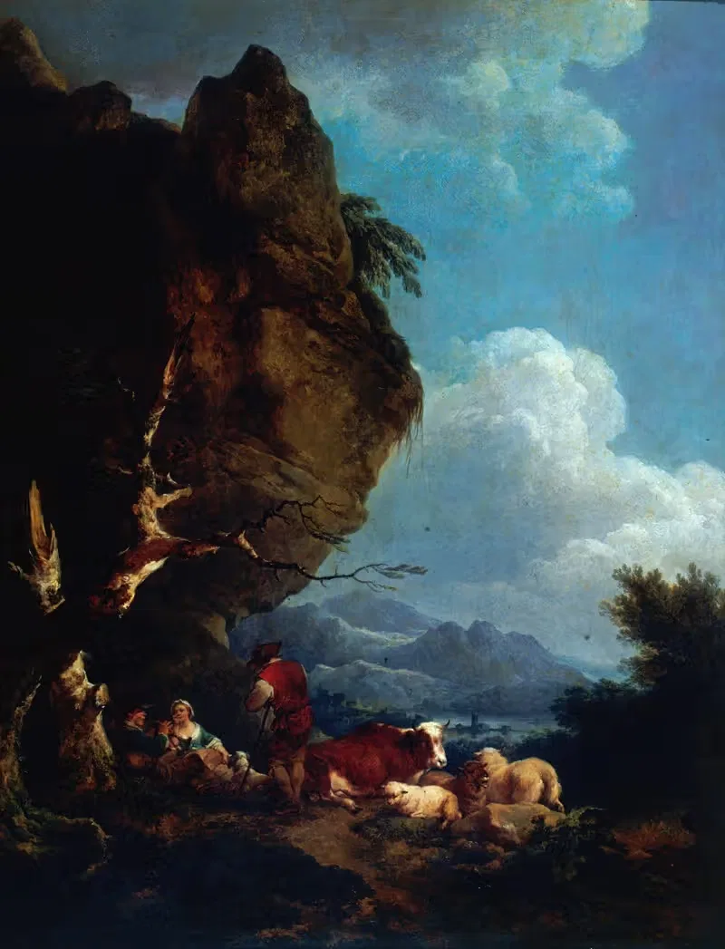 Живописный пейзаж с пастухами by Филип Джеймс де Лутербург, 1780 — digital art print download