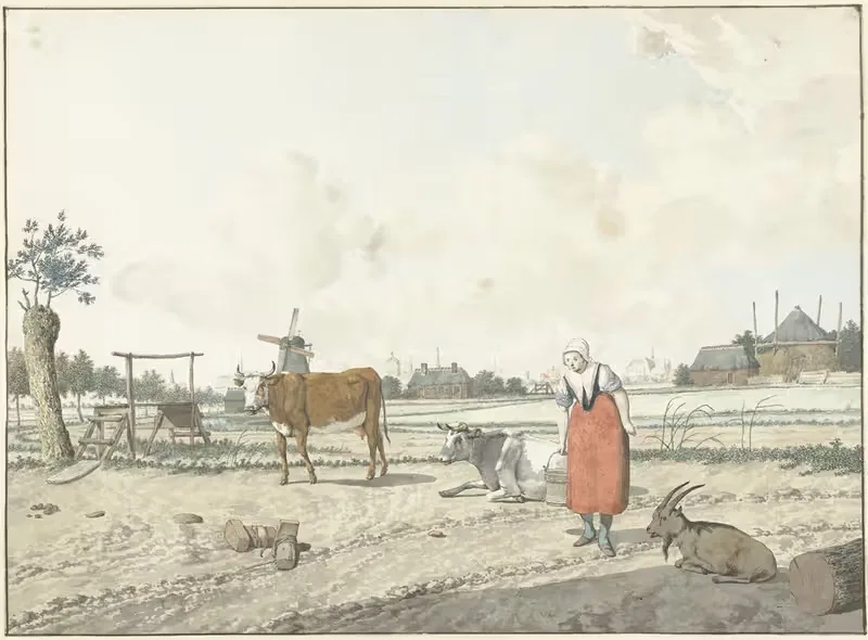 Landschap met boerin en vee — W. Barthautz