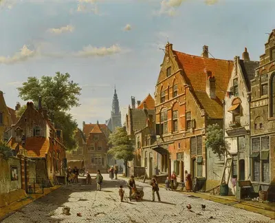 Солнечная улица с удаленной церковной башней by Виллем Кеккок — digital art print download